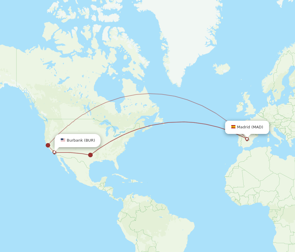 BUR-MAD flight routes