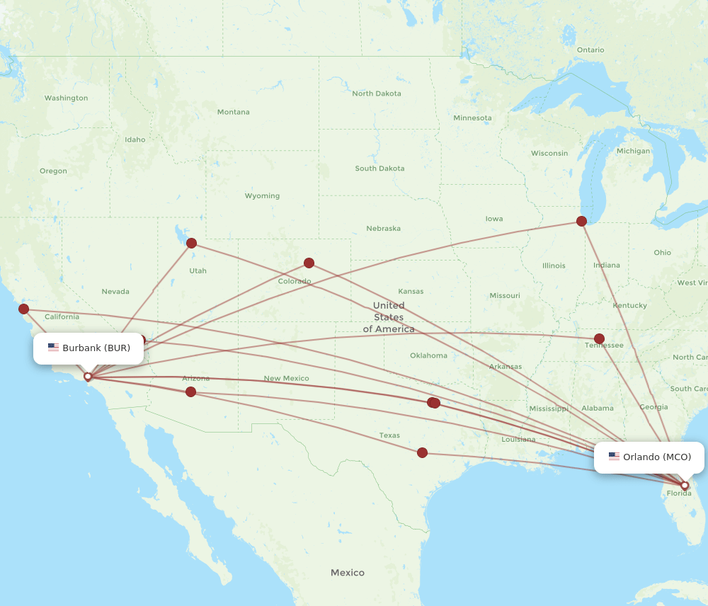 BUR-MCO flight routes