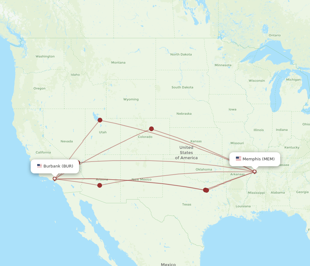 BUR to MEM flights and routes map