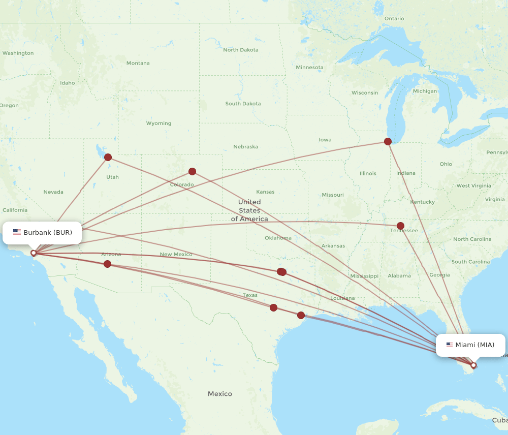 BUR-MIA flight routes