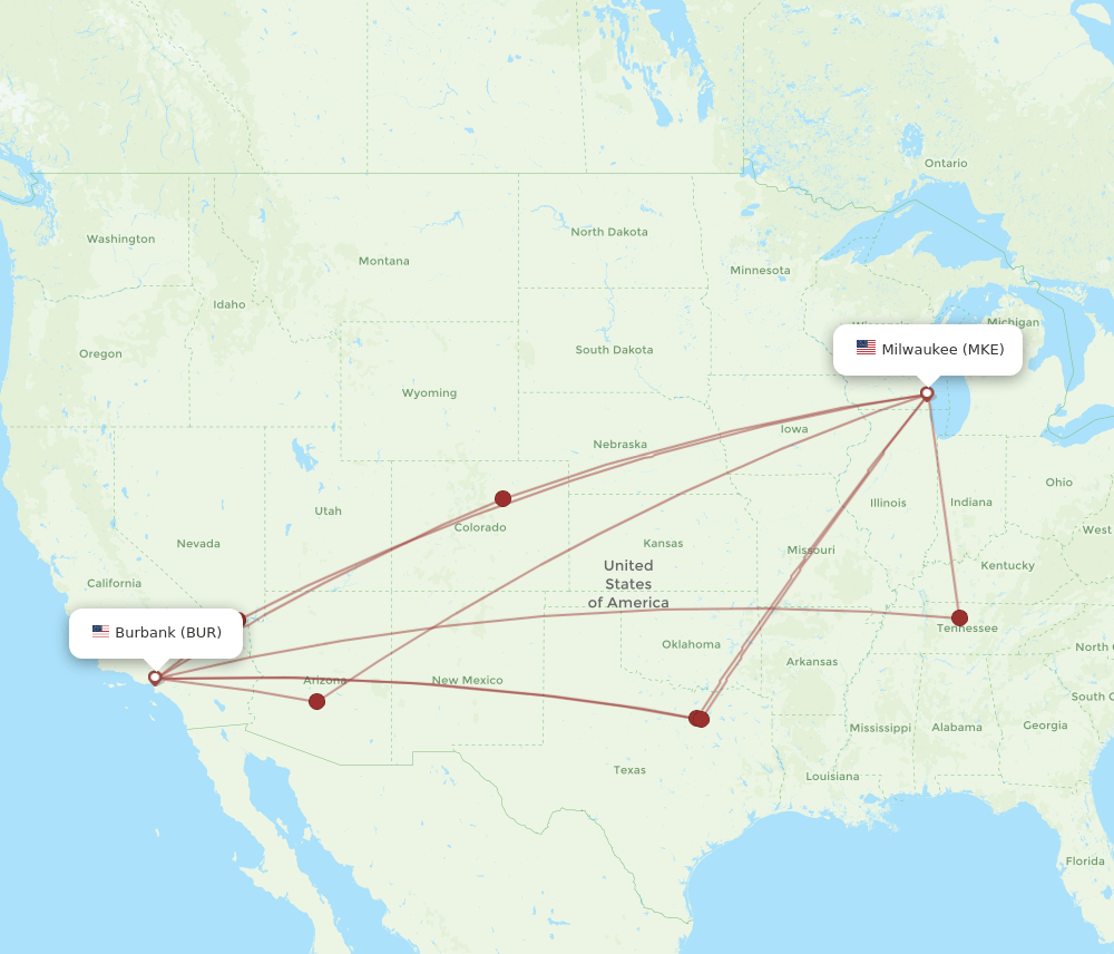 BUR-MKE flight routes