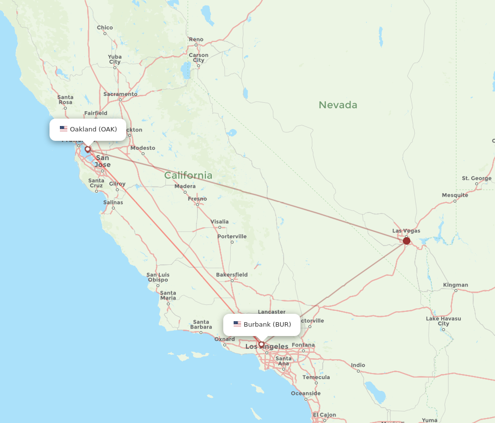 BUR to OAK flights and routes map