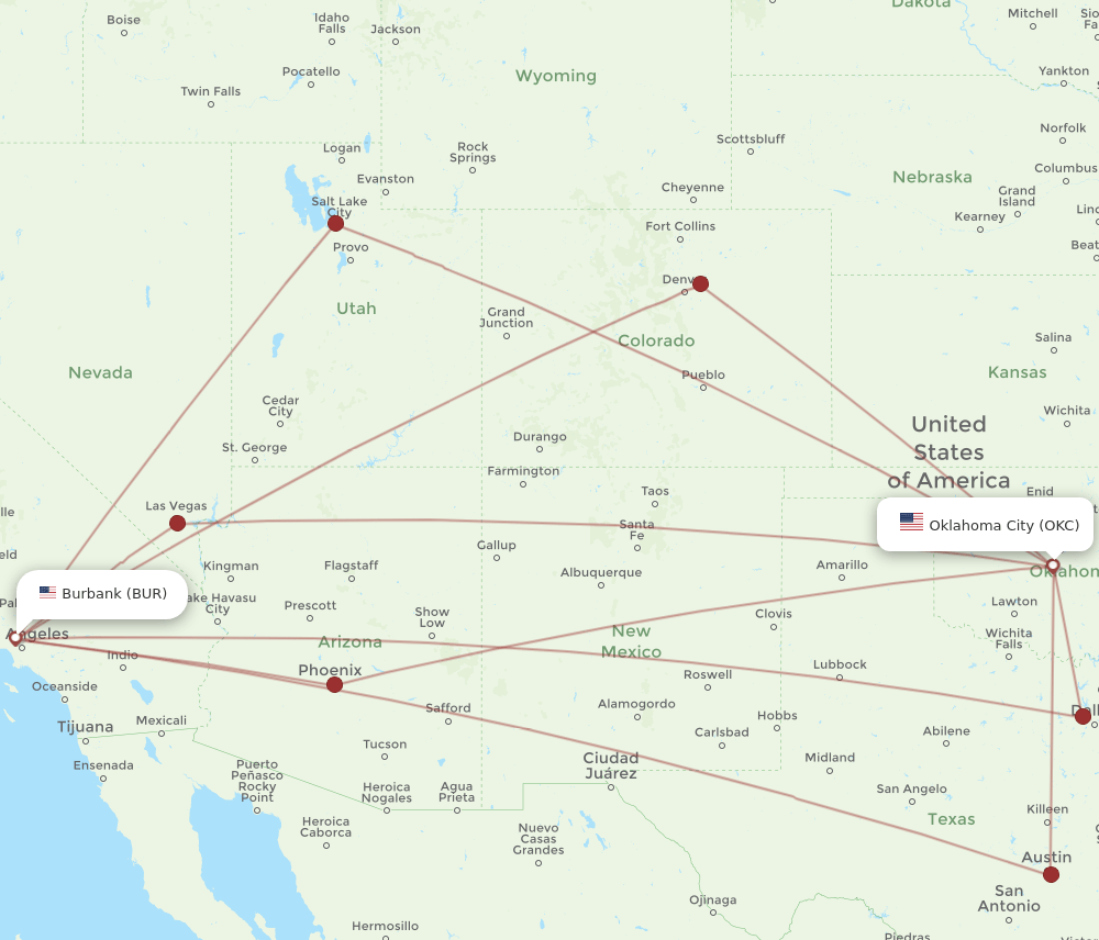 BUR-OKC flight routes