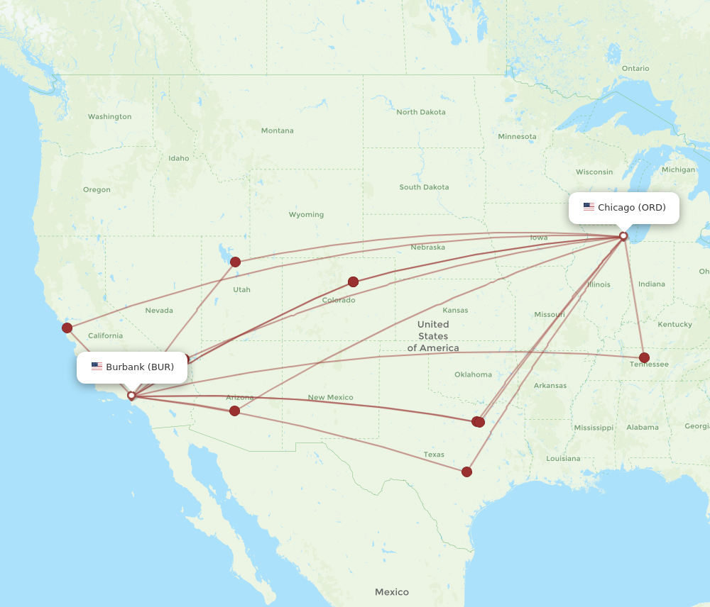 BUR to ORD flights and routes map