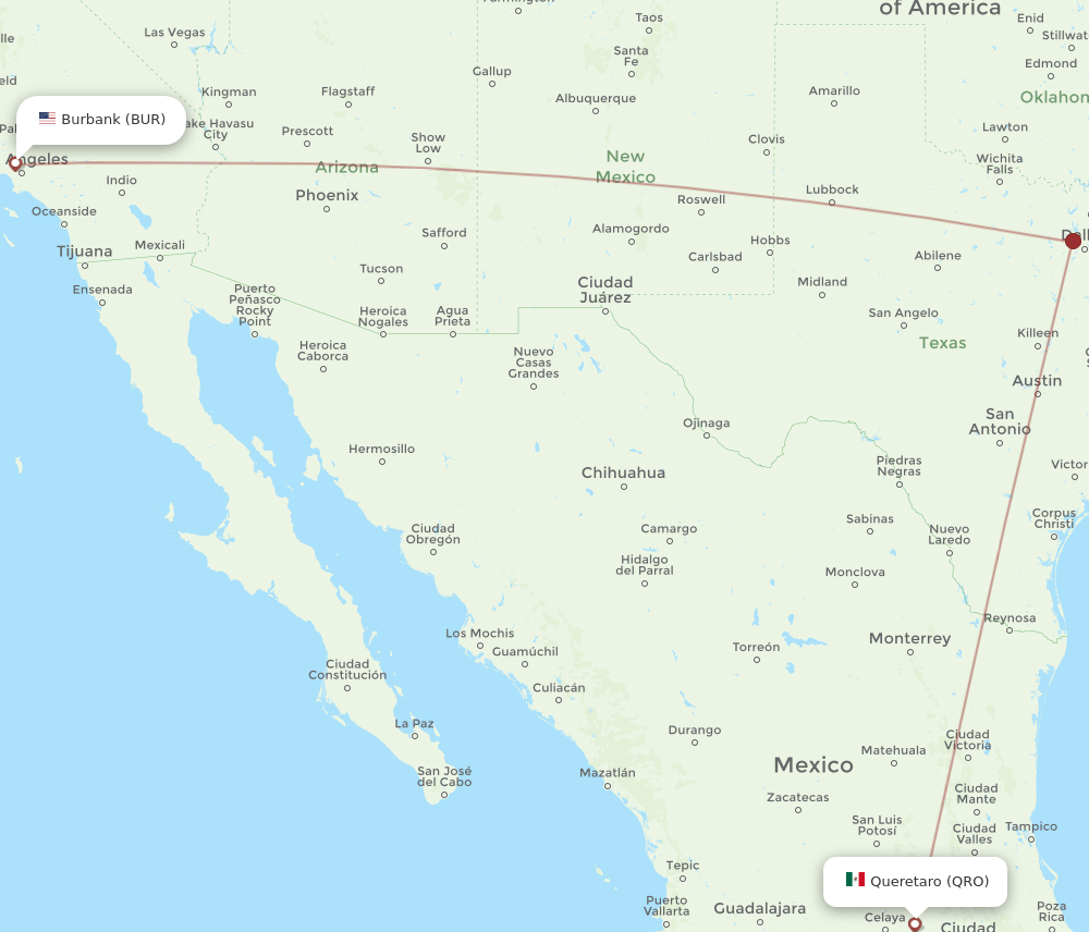 BUR-QRO flight routes