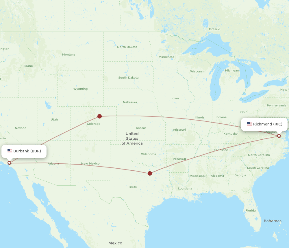 BUR-RIC flight routes