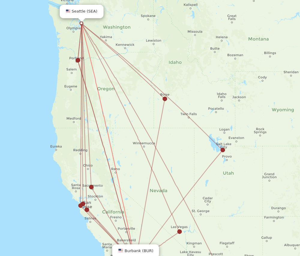 BUR to SEA flights and routes map