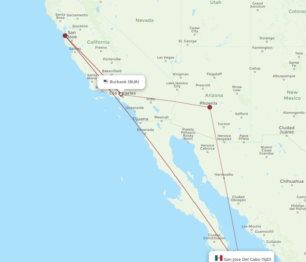 BUR-SJD flight routes