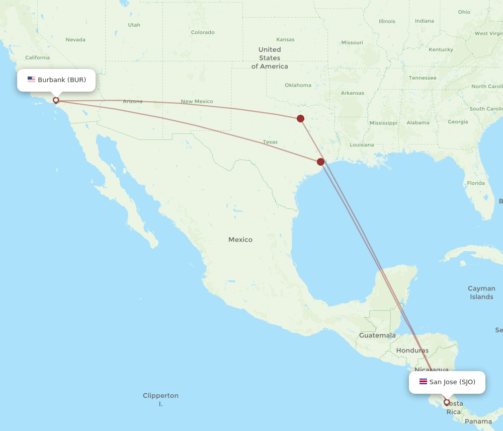 BUR-SJO flight routes