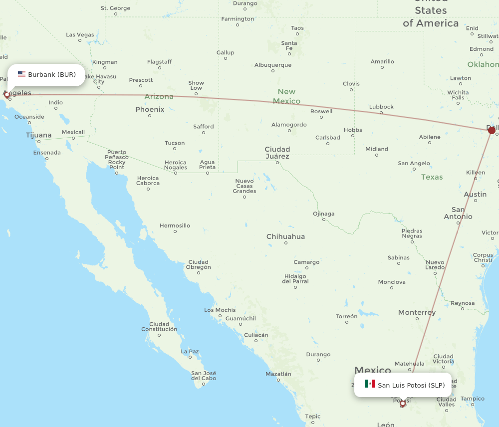 BUR-SLP flight routes