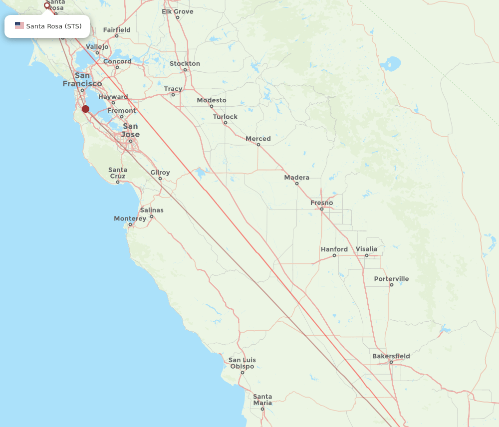 Burbank - Santa Rosa route map and flight paths