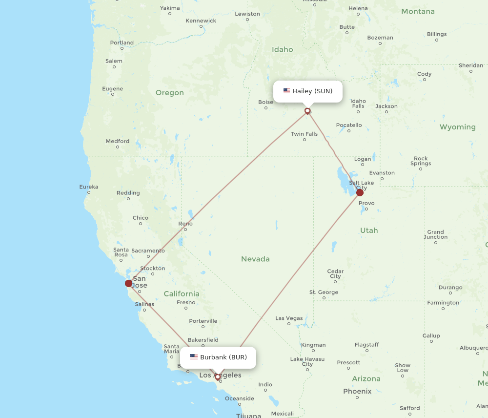 BUR to SUN flights and routes map