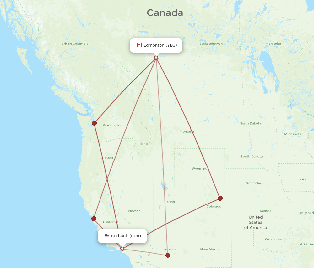 BUR-YEG flight routes