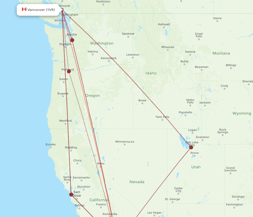 BUR-YVR flight routes