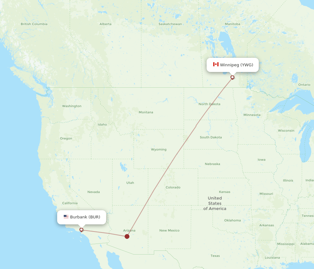 BUR-YWG flight routes