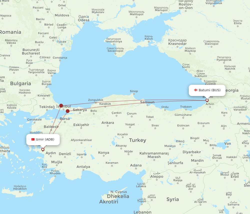 BUS to ADB flights and routes map