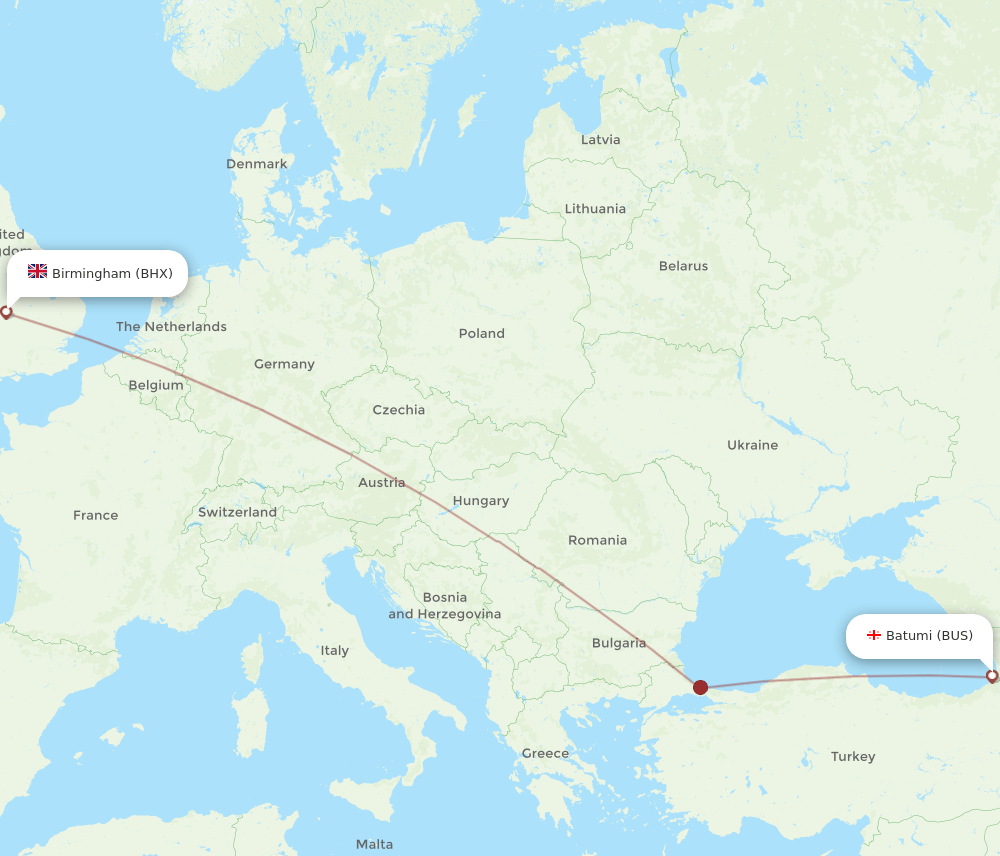 Birmingham - Batumi route map and flight paths