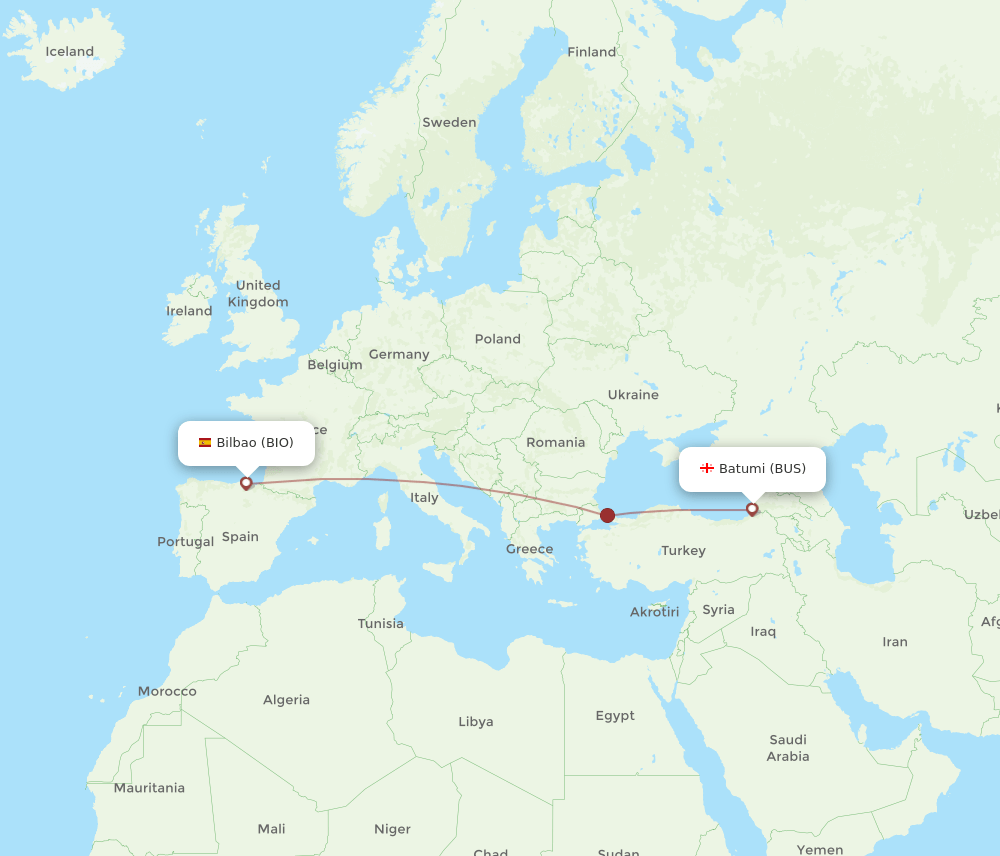 Bilbao - Batumi route map and flight paths