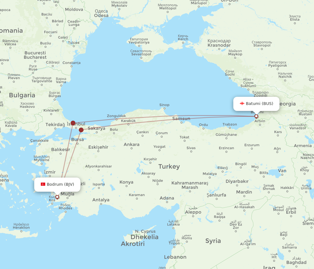 BUS to BJV flights and routes map