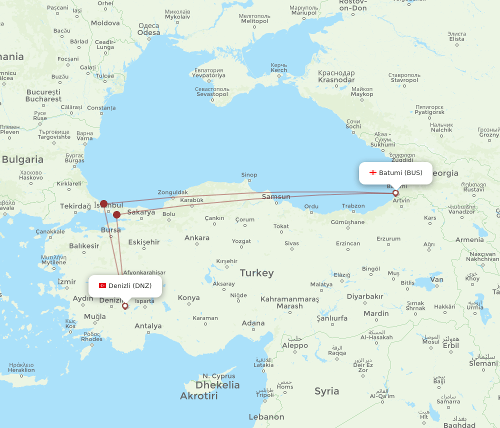 BUS to DNZ flights and routes map