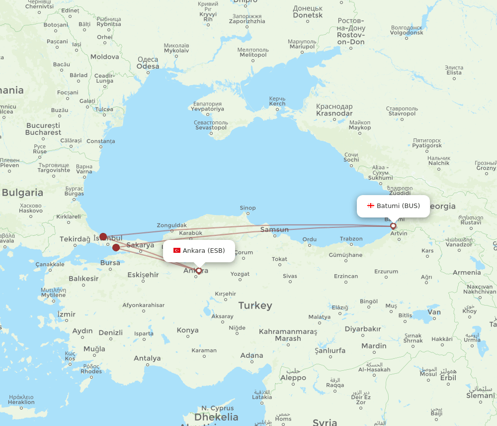 BUS to ESB flights and routes map