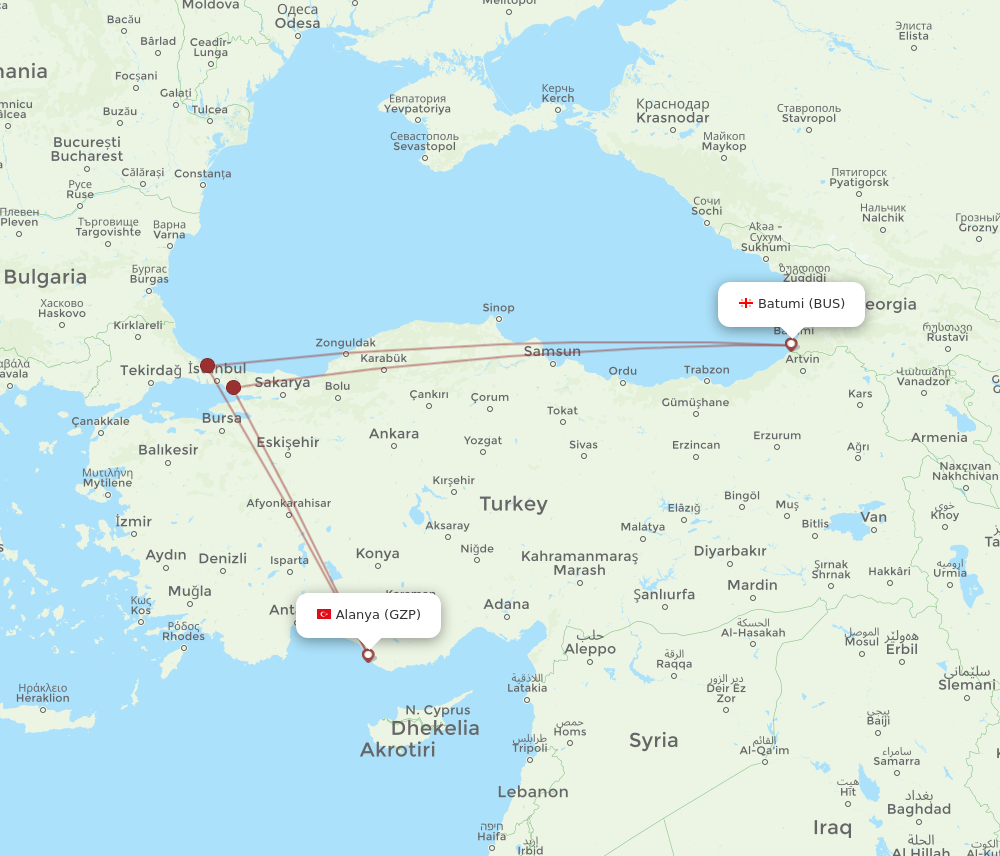 BUS to GZP flights and routes map