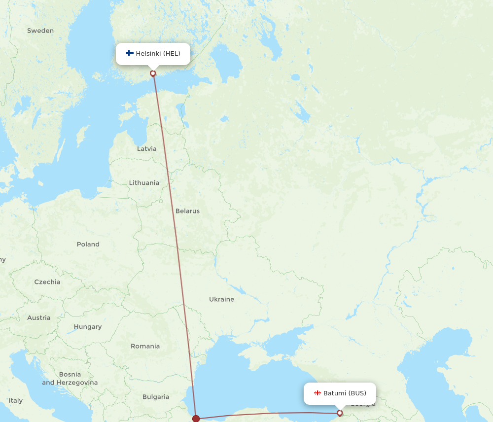 HEL to BUS flights and routes map