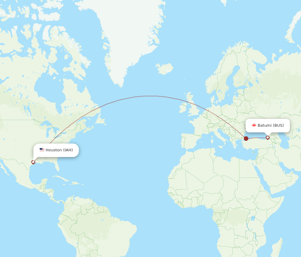 Houston - Batumi route map and flight paths