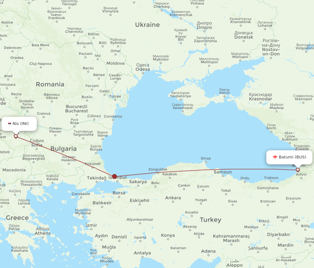 BUS to INI flights and routes map