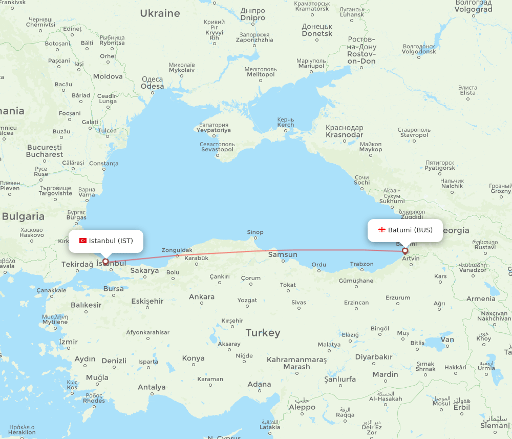 Batumi - Istanbul route map and flight paths