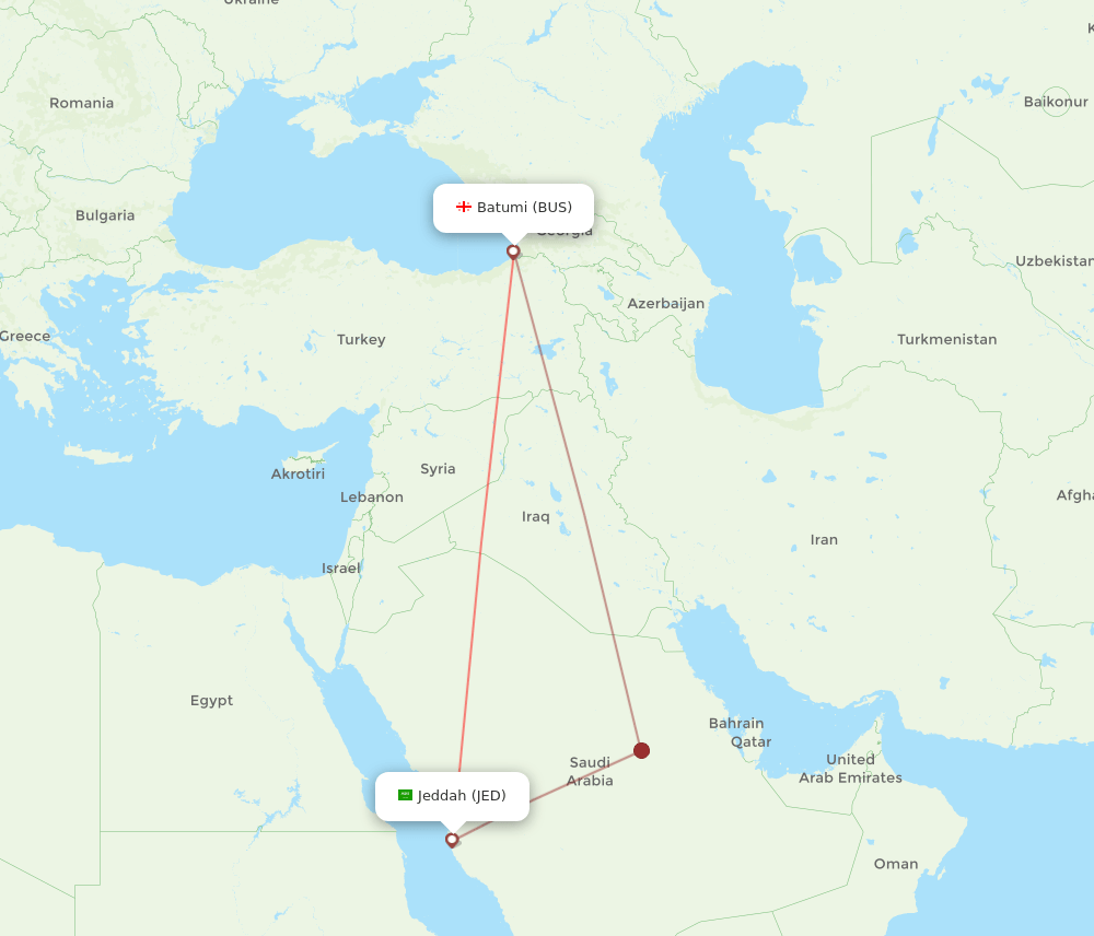 JED to BUS flights and routes map