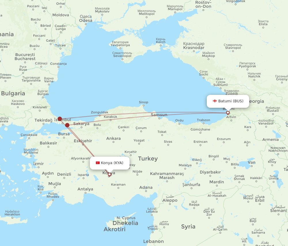 BUS to KYA flights and routes map