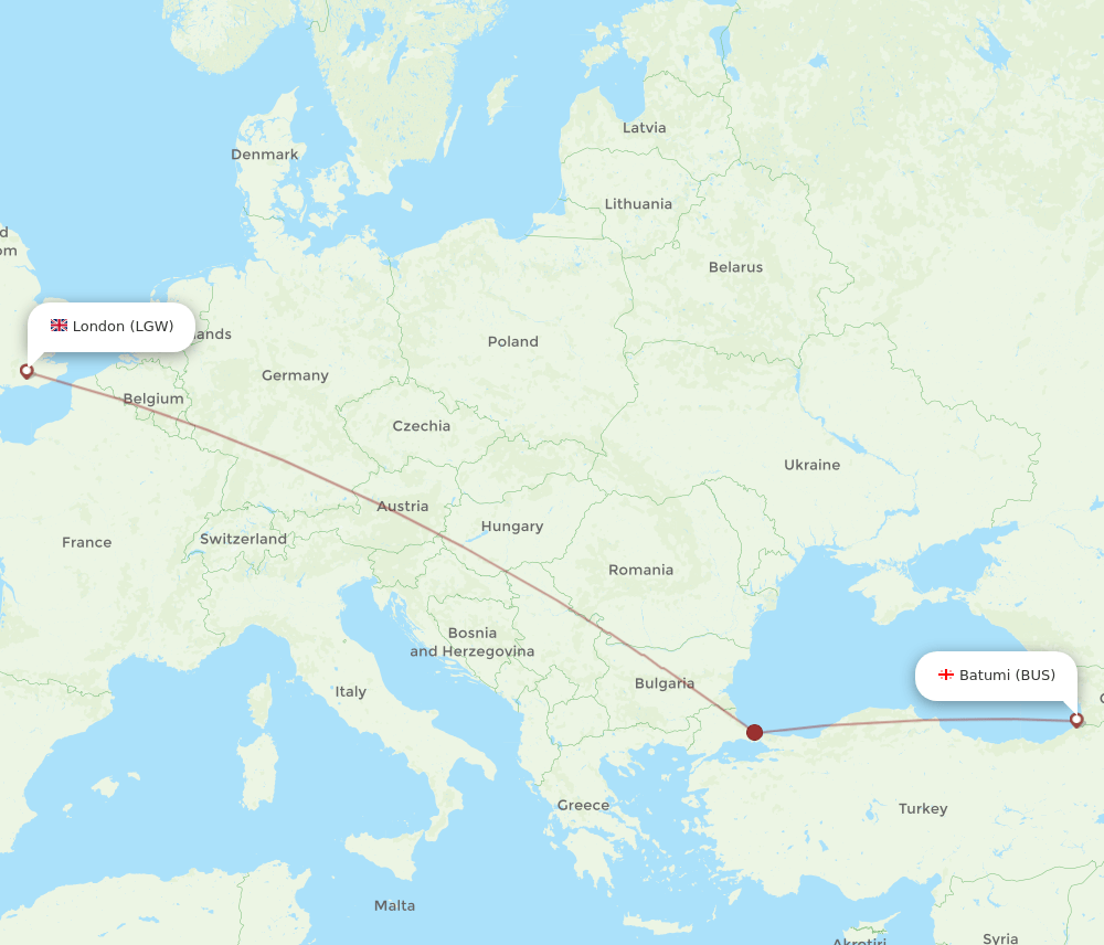London - Batumi route map and flight paths