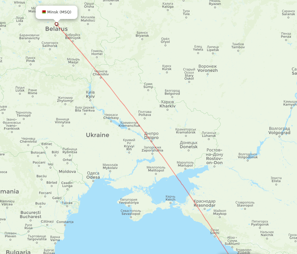 Batumi - Minsk route map and flight paths