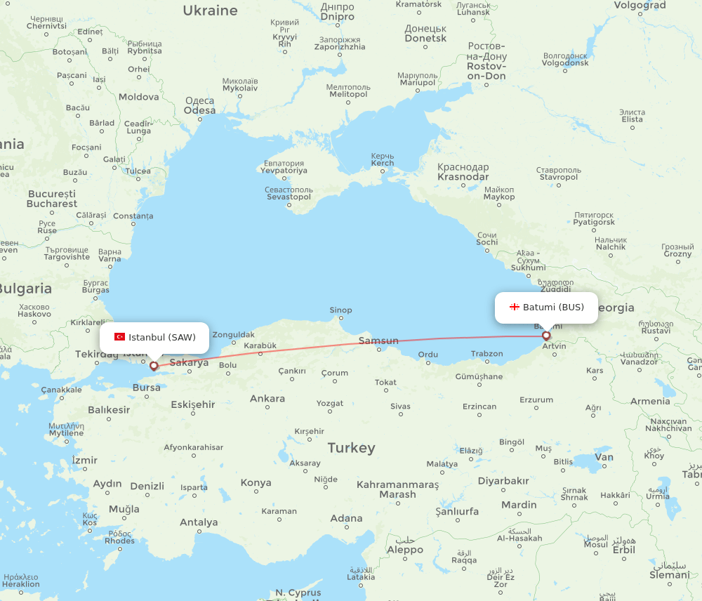 Batumi - Istanbul route map and flight paths