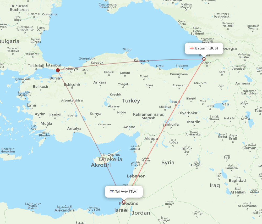 BUS to TLV flights and routes map