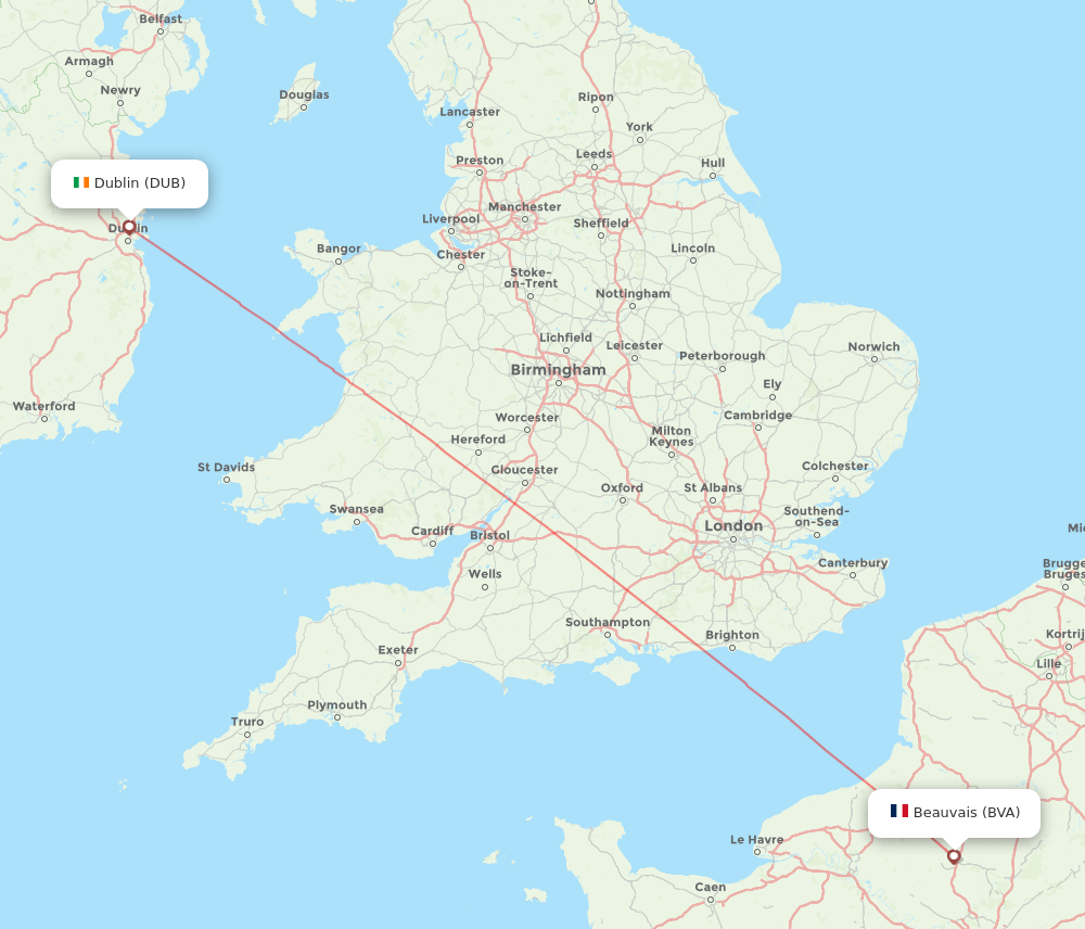 BVA to DUB flights and routes map