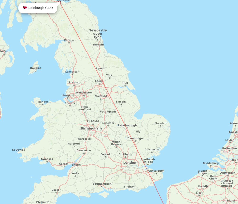 Paris - Edinburgh route map and flight paths