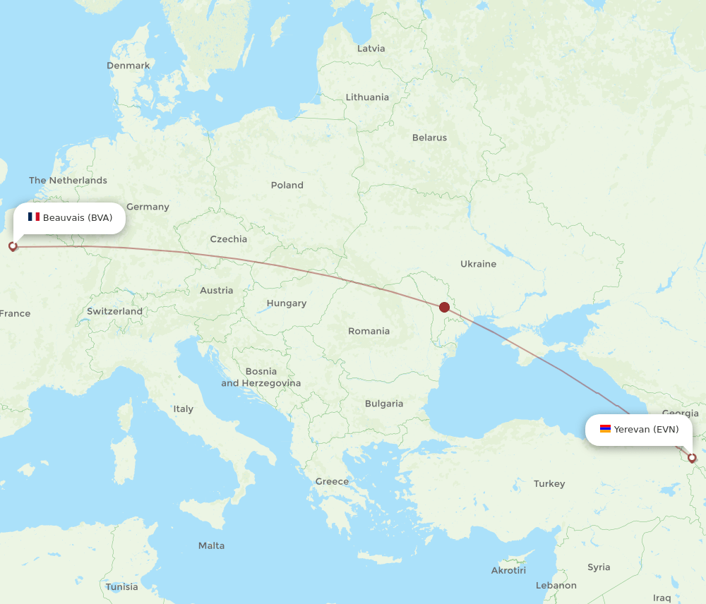 EVN to BVA flights and routes map