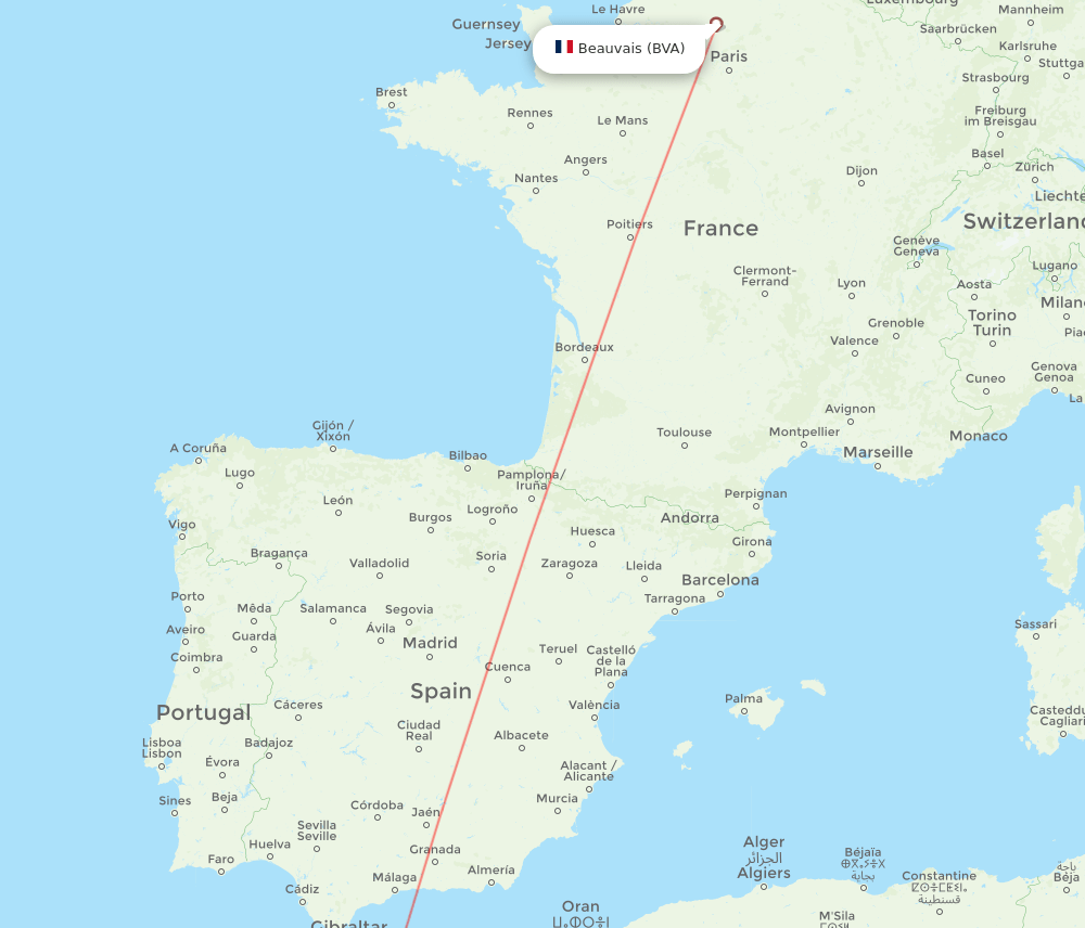 Paris - Fes route map and flight paths