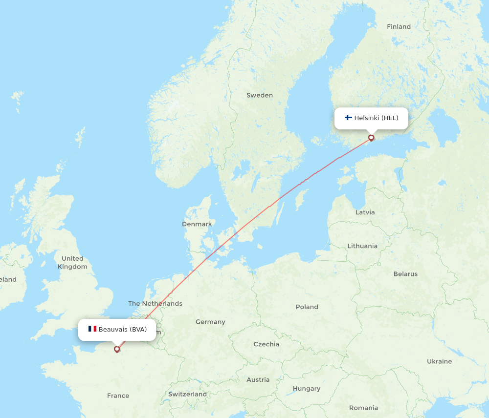 Paris - Helsinki route map and flight paths