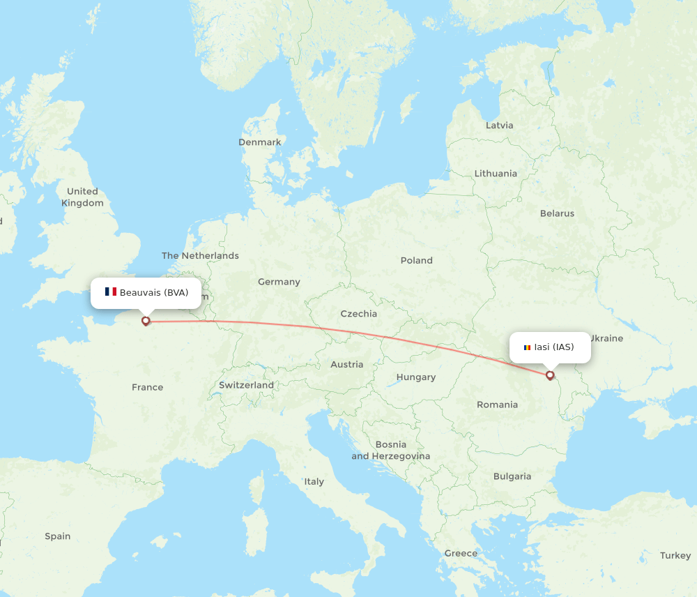Paris - Iasi route map and flight paths
