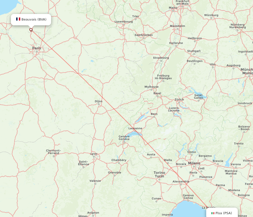 Paris - Pisa route map and flight paths