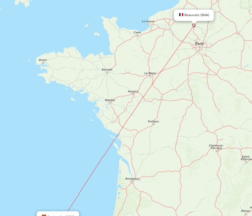 Paris - Santander route map and flight paths