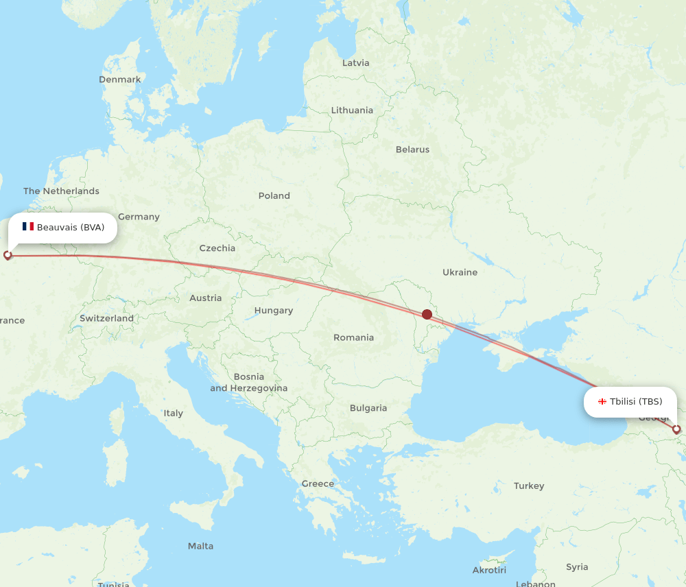 BVA to TBS flights and routes map