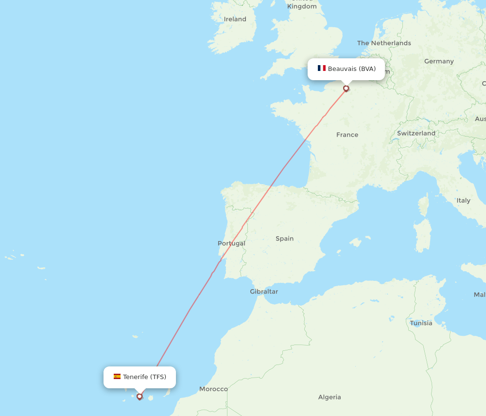 Paris - Tenerife route map and flight paths