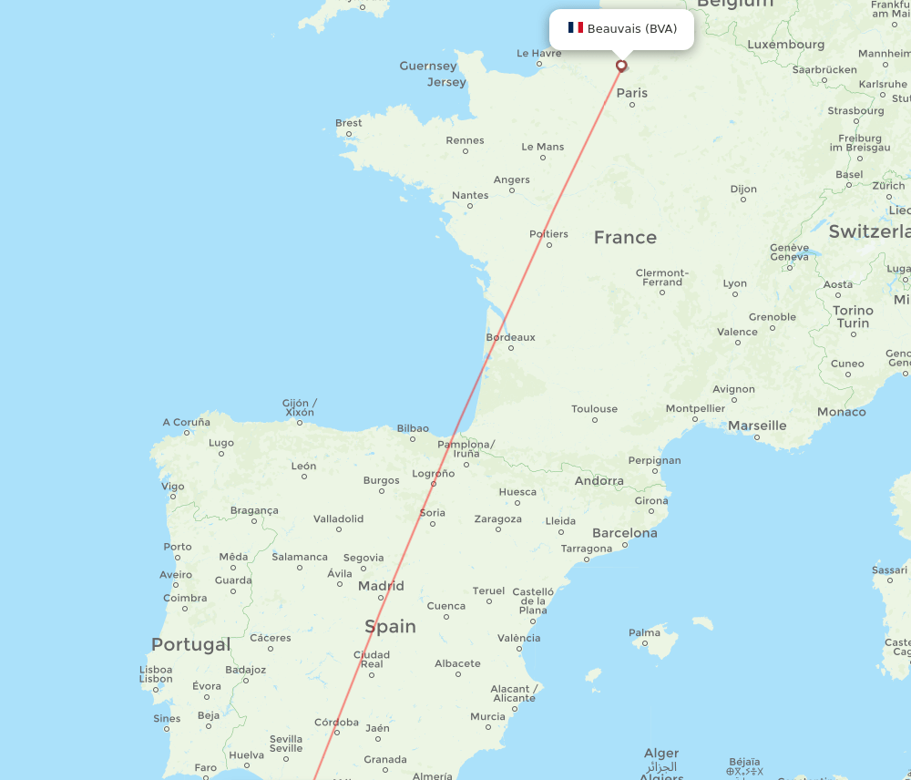 Paris - Tangier route map and flight paths