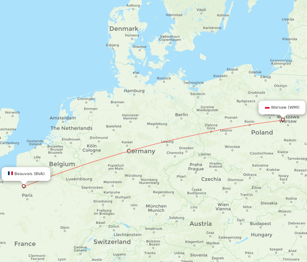 Paris - Modlin route map and flight paths