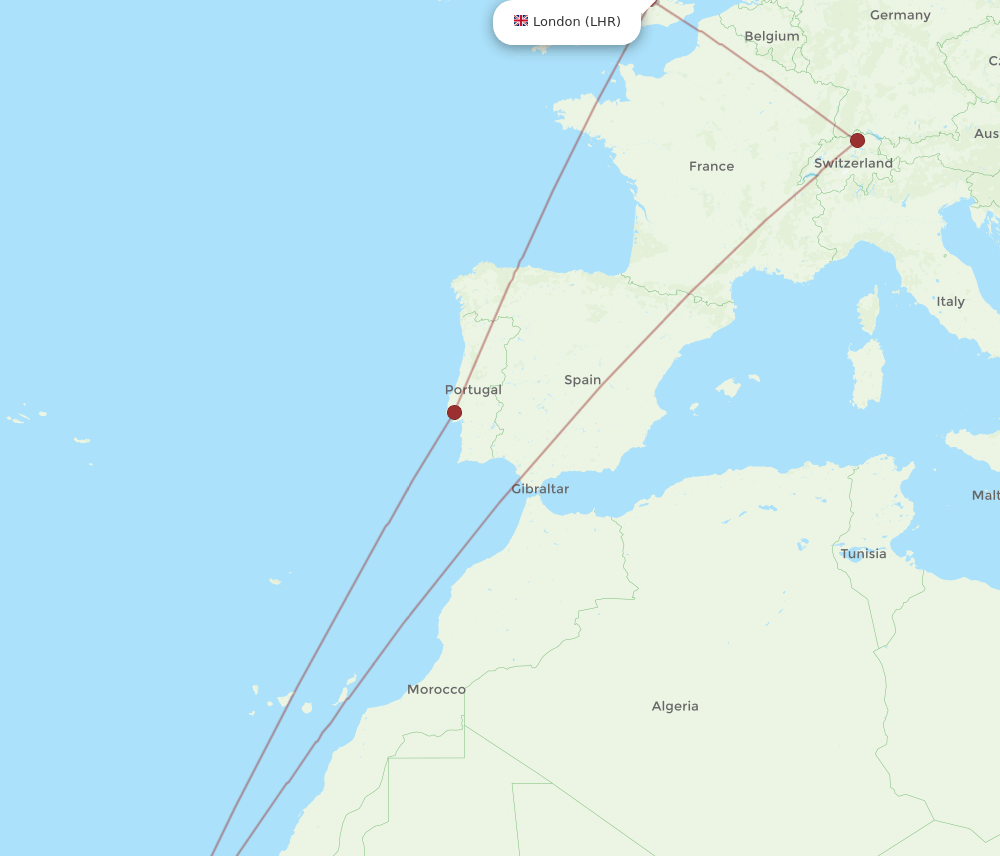 BVC to LHR flights and routes map