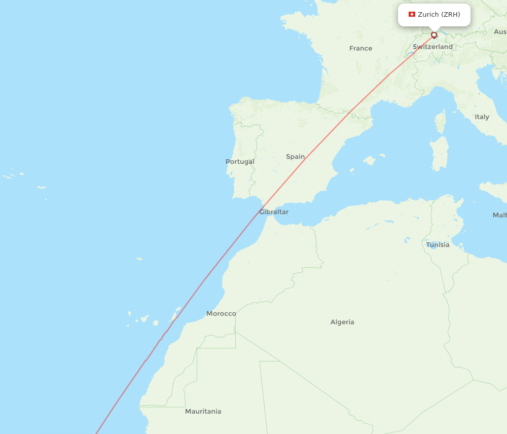 Boa Vista - Zurich route map and flight paths